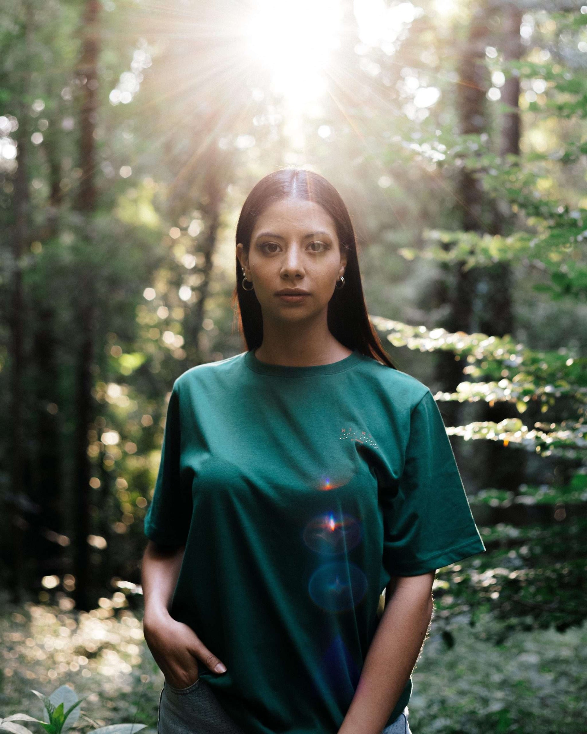 Green t-shirt with MIMOO small logo on the front